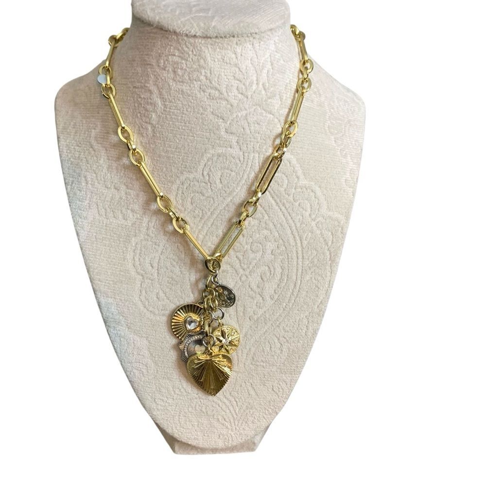 House Of Harlow 1960 Paperclip Charm Necklace Gold-Plated Silver Heart 16"+3 New